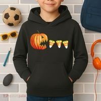 Funny Halloween Pumpkin Jack O Lantern Eating Candy Corn Kids Hoodie thumb 2