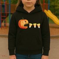 Funny Halloween Pumpkin Jack O Lantern Eating Candy Corn Kids Hoodie thumb 3