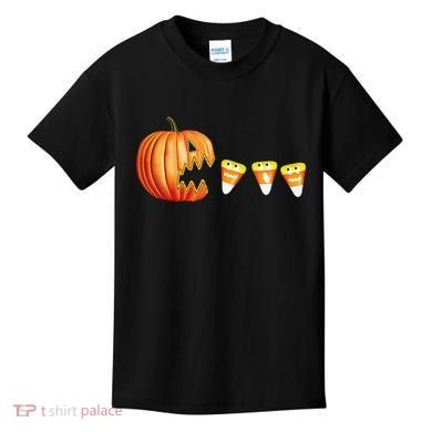 Funny Halloween Pumpkin Jack O Lantern Eating Candy Corn Kids T-Shirt