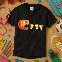 Funny Halloween Pumpkin Jack O Lantern Eating Candy Corn Kids T-Shirt thumb 3