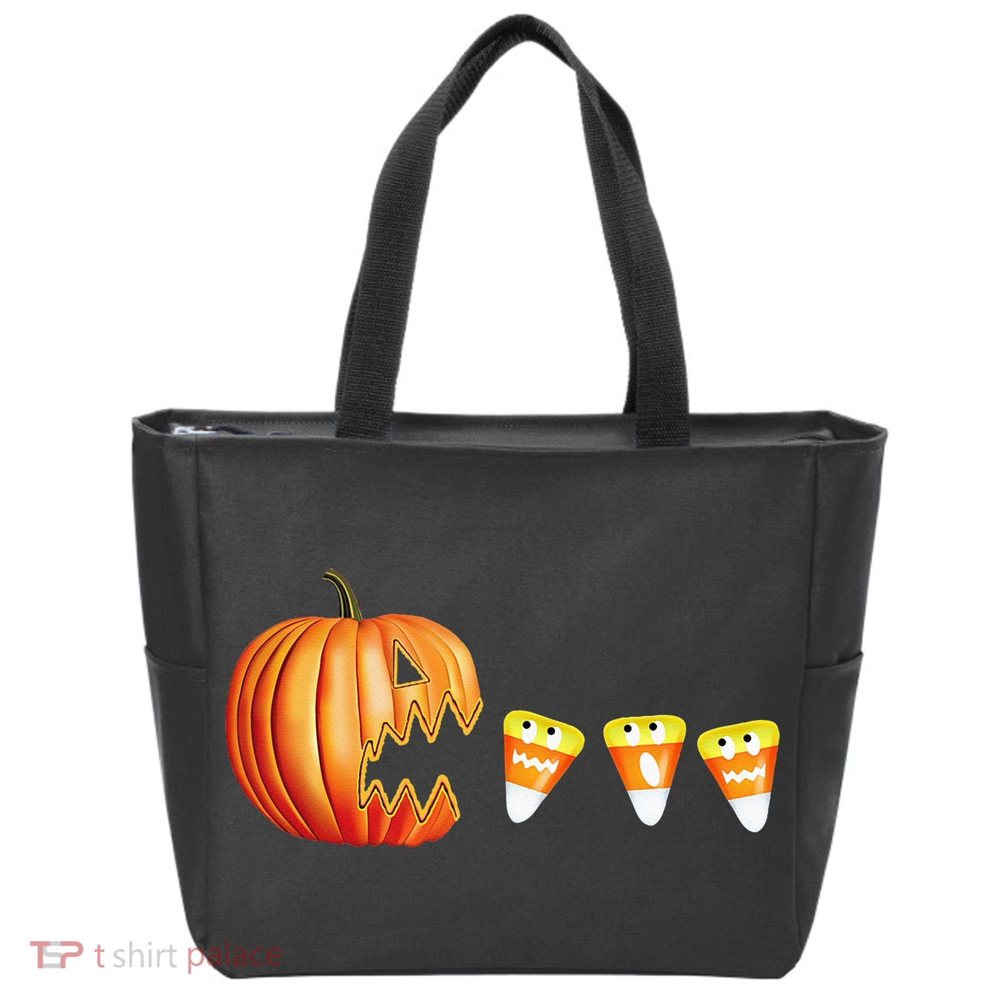 Funny Halloween Pumpkin Jack O Lantern Eating Candy Corn Tote Bag