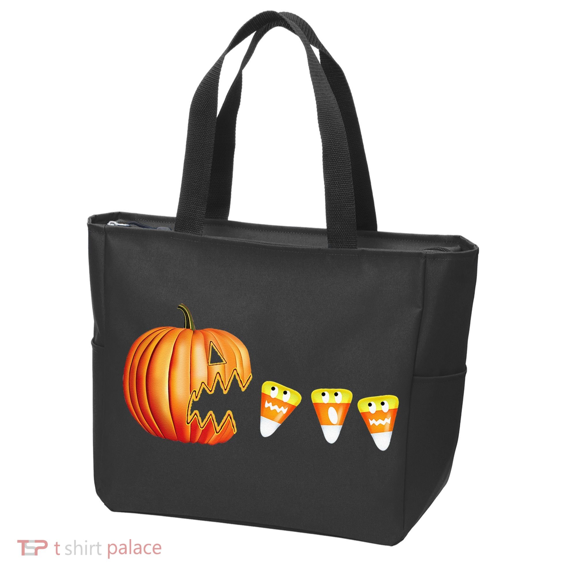 Funny Halloween Pumpkin Jack O Lantern Eating Candy Corn Tote Bag