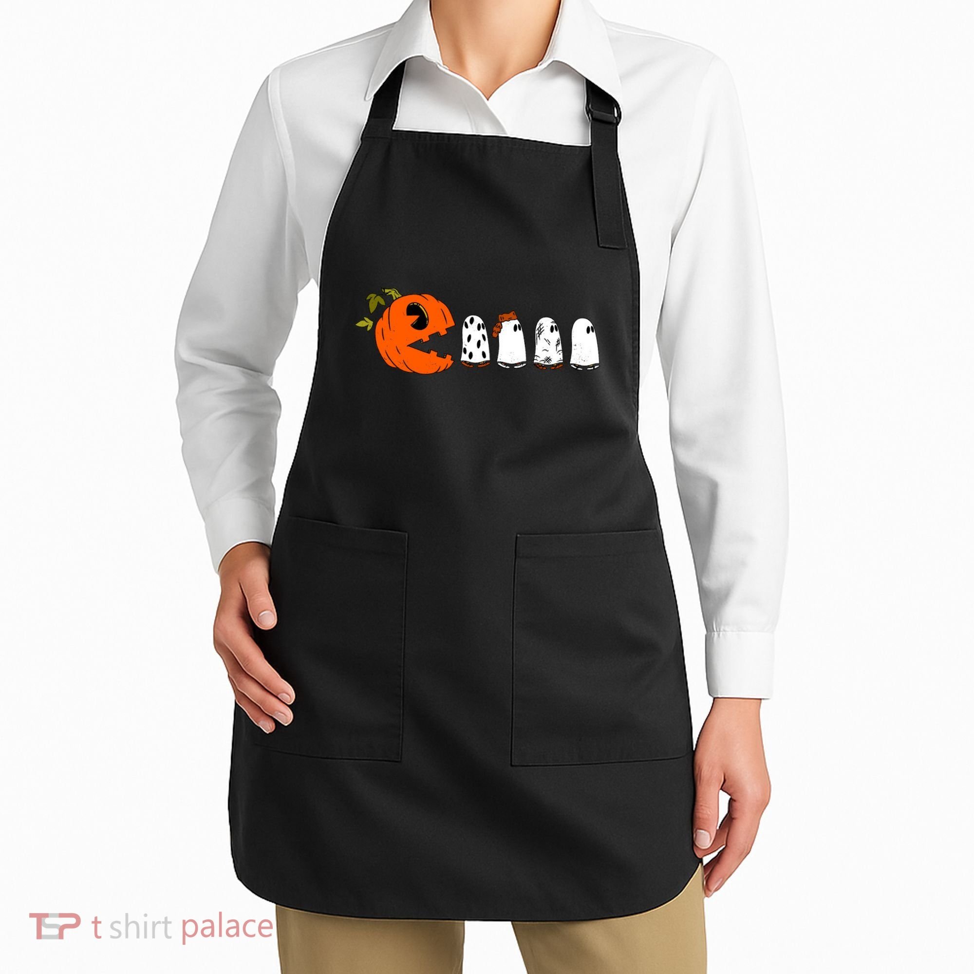 Funny Halloween Pumpkin Ghosts Retro Gamer Apron