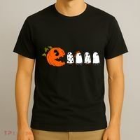 Funny Halloween Pumpkin Ghosts Retro Gamer T-Shirt thumb 3