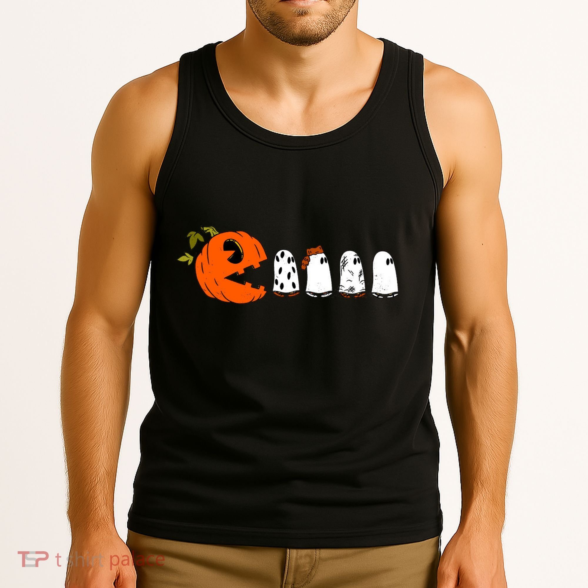 Funny Halloween Pumpkin Ghosts Retro Gamer Tank Top