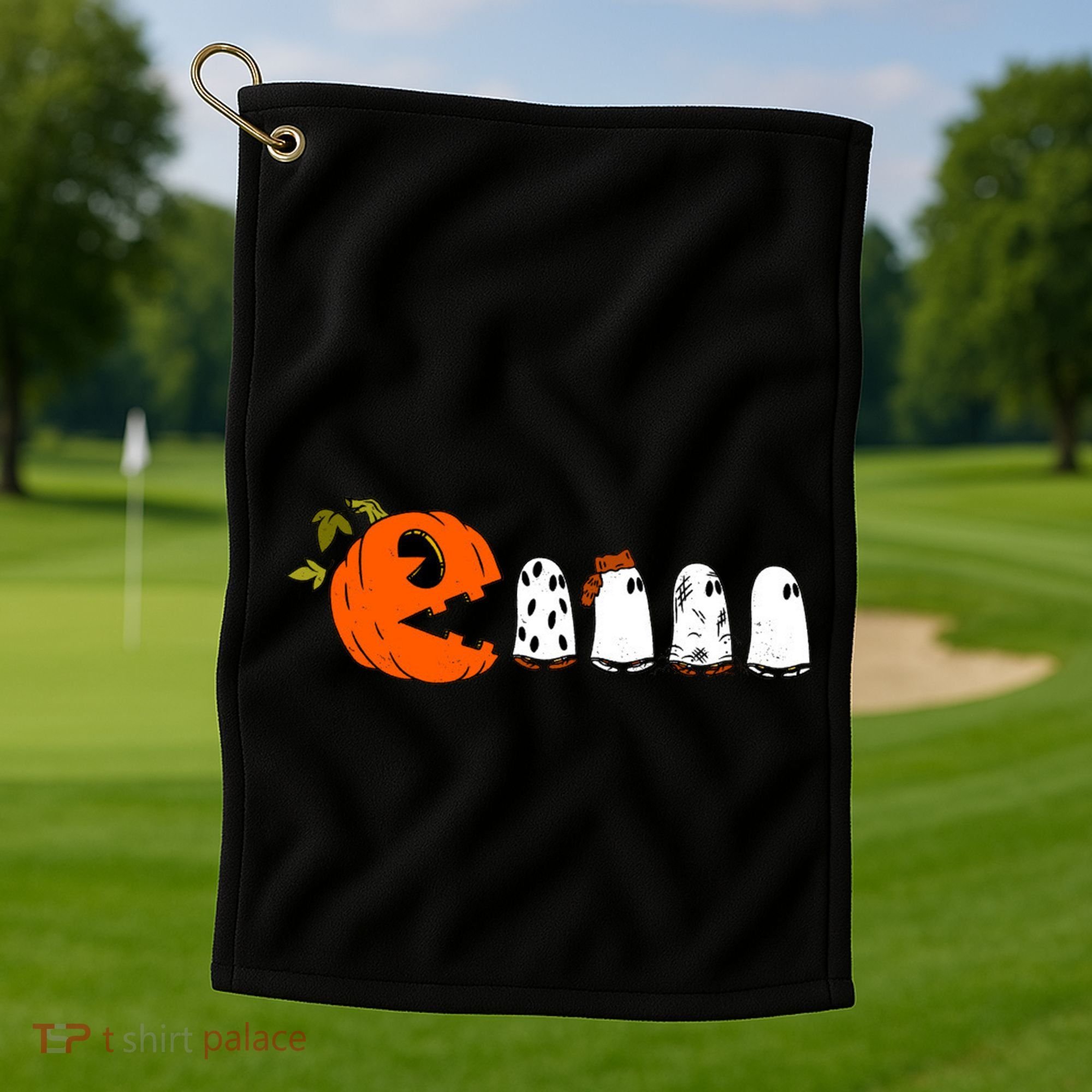 Funny Halloween Pumpkin Ghosts Retro Gamer Golf Towel