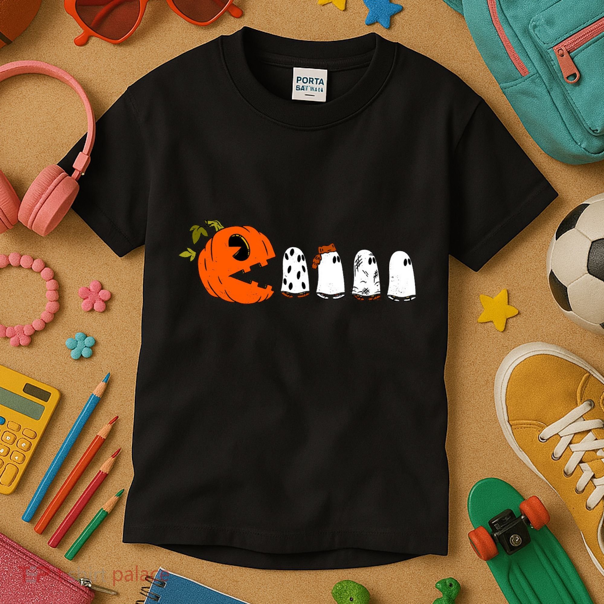 Funny Halloween Pumpkin Ghosts Retro Gamer Kids T-Shirt