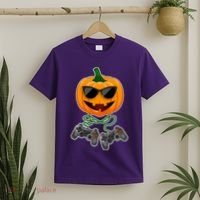 Funny Halloween Pumpkin Video Gamer T-Shirt thumb 2