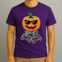Funny Halloween Pumpkin Video Gamer T-Shirt thumb 3