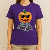 Funny Halloween Pumpkin Video Gamer T-Shirt thumb 4