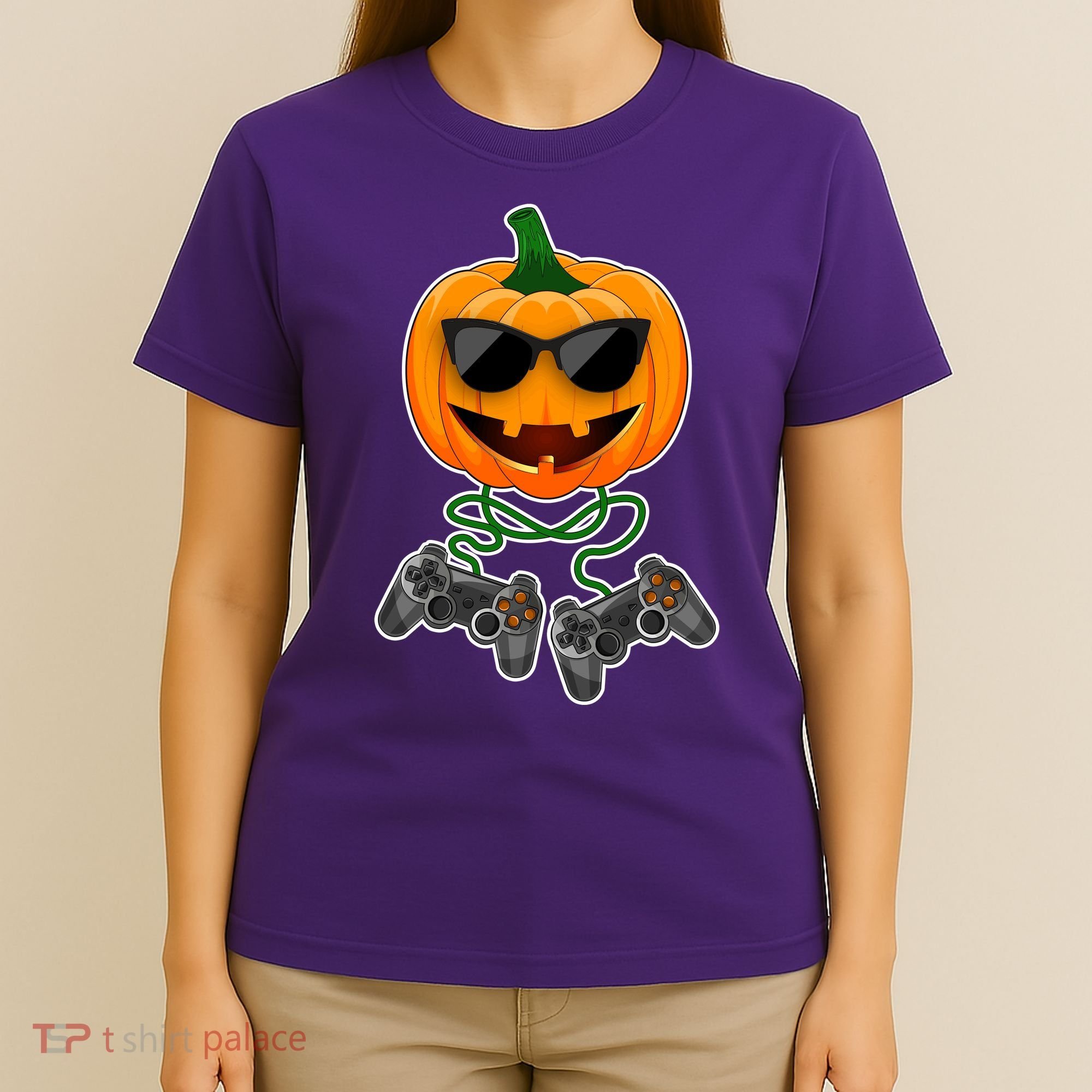 Funny Halloween Pumpkin Video Gamer T-Shirt