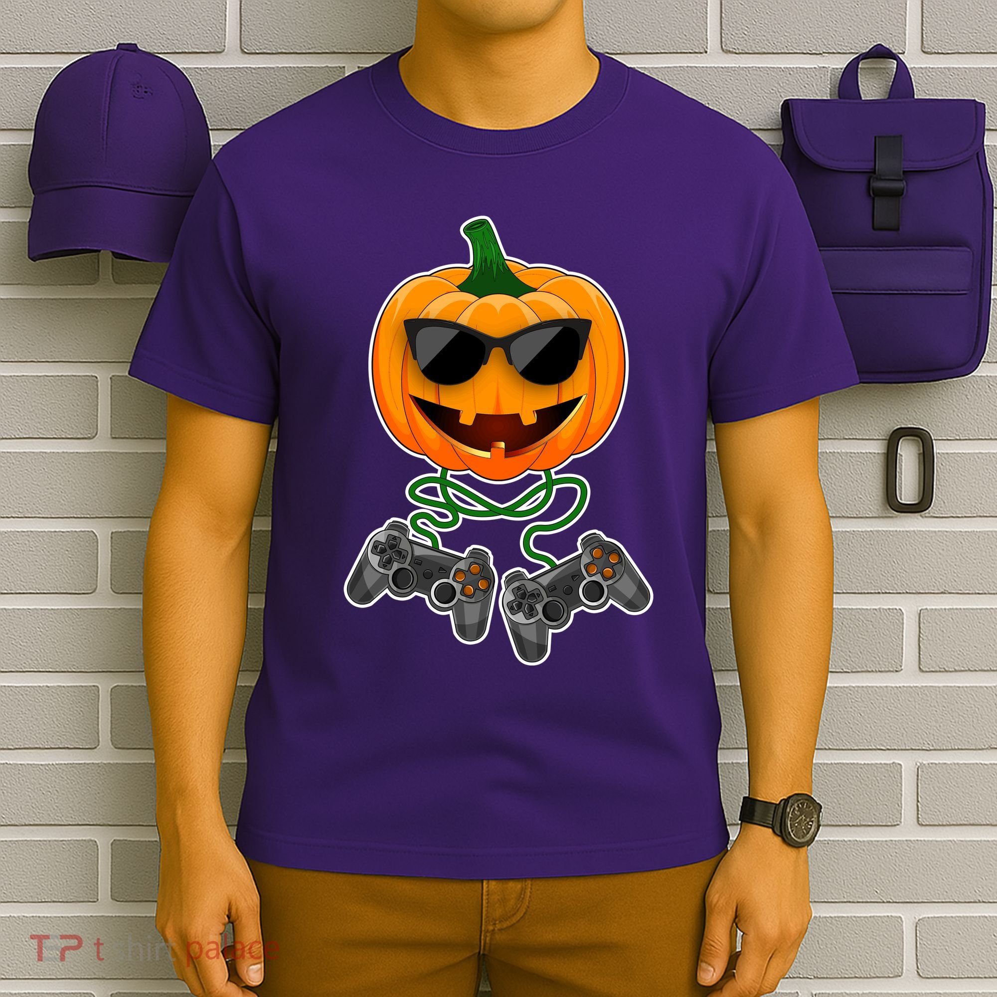 Funny Halloween Pumpkin Video Gamer T-Shirt