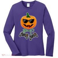 Funny Halloween Pumpkin Video Gamer Women's Long Sleeve Shirt thumb 0