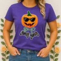 Funny Halloween Pumpkin Video Gamer Women's T-Shirt thumb 2