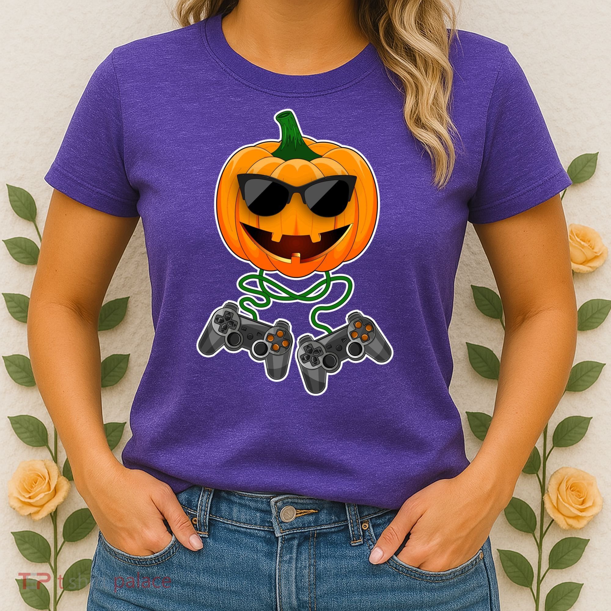 Funny Halloween Pumpkin Video Gamer Women's T-Shirt