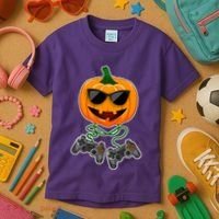 Funny Halloween Pumpkin Video Gamer Kids T-Shirt thumb 3