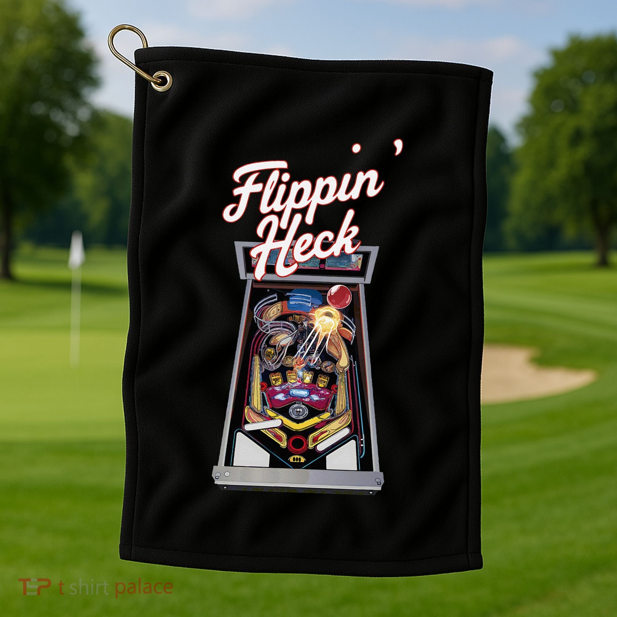 Flippin Heck Pinball Machine Gaming Arcade Golf Towel