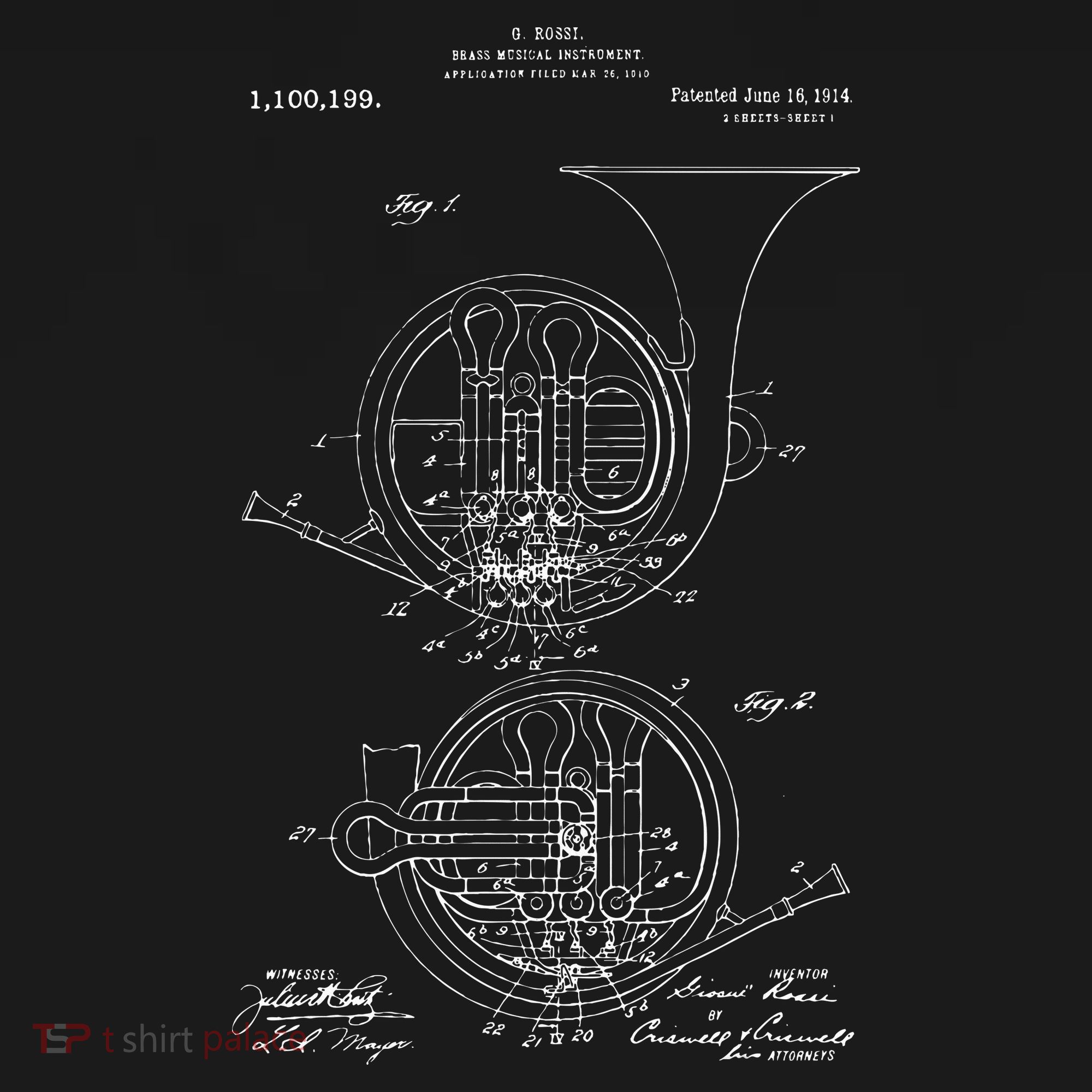 French Horn Patent French Horn Player Gift Ornament