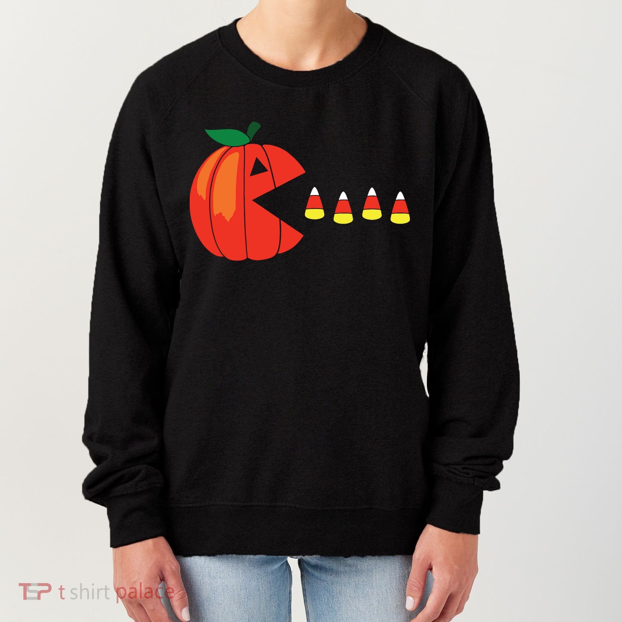 Funny Halloween Pumpkin Eating Candy Corn Women's Sweatshirt