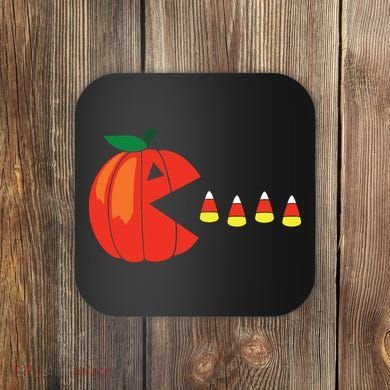 Funny Halloween Pumpkin Eating Candy Corn Coaster