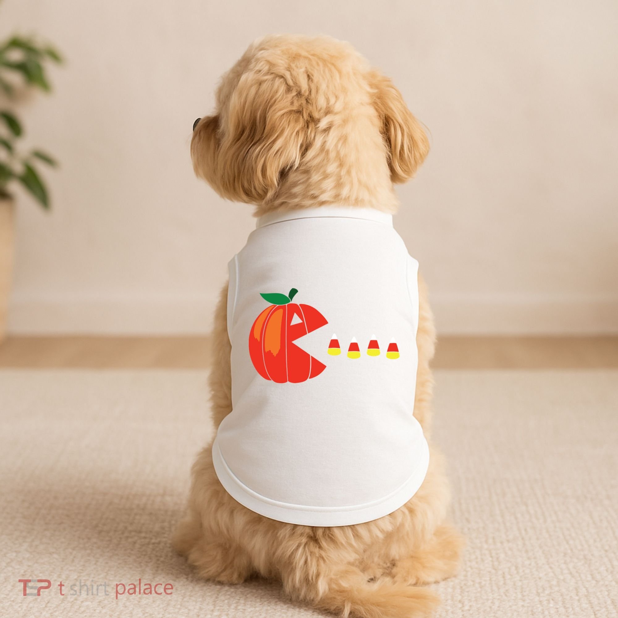 Funny Halloween Pumpkin Eating Candy Corn Doggie Tank