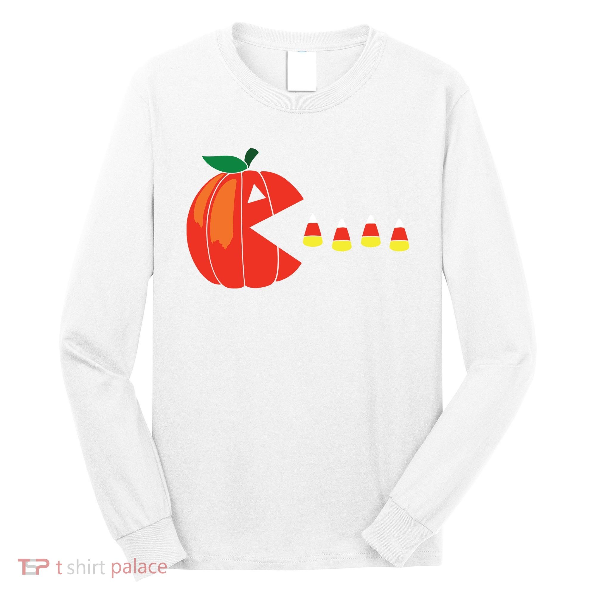 Funny Halloween Pumpkin Eating Candy Corn Long Sleeve Shirt