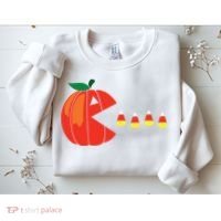 Funny Halloween Pumpkin Eating Candy Corn Sweatshirt thumb 2