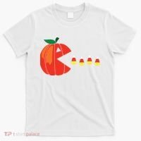 Funny Halloween Pumpkin Eating Candy Corn T-Shirt thumb 0