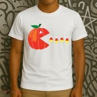 Funny Halloween Pumpkin Eating Candy Corn T-Shirt thumb 3