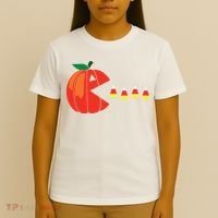 Funny Halloween Pumpkin Eating Candy Corn T-Shirt thumb 4