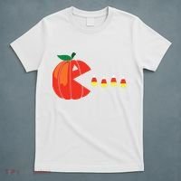 Funny Halloween Pumpkin Eating Candy Corn T-Shirt thumb 5