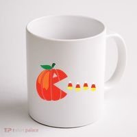 Funny Halloween Pumpkin Eating Candy Corn Coffee Mug thumb 1