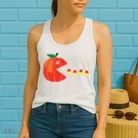 Funny Halloween Pumpkin Eating Candy Corn Women's Tank Top thumb 2