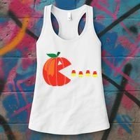 Funny Halloween Pumpkin Eating Candy Corn Women's Tank Top thumb 3