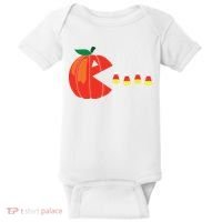 Funny Halloween Pumpkin Eating Candy Corn Baby Bodysuit thumb 0
