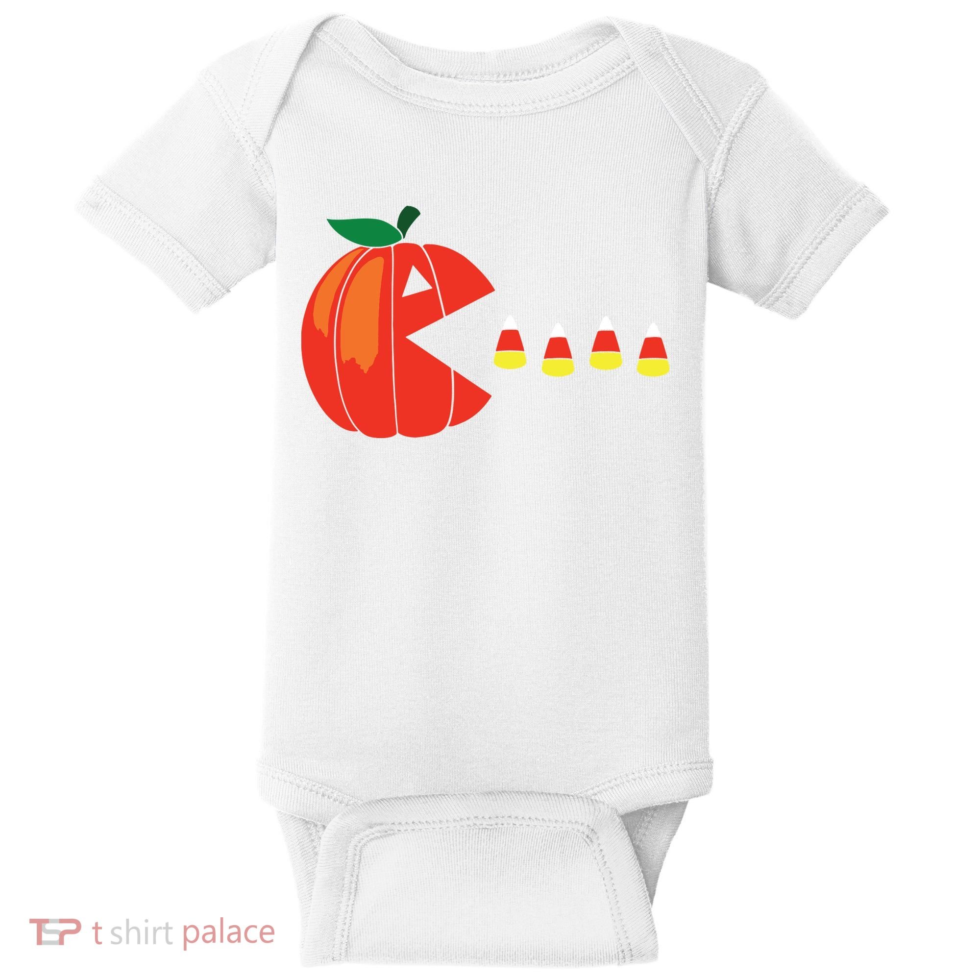 Funny Halloween Pumpkin Eating Candy Corn Baby Bodysuit