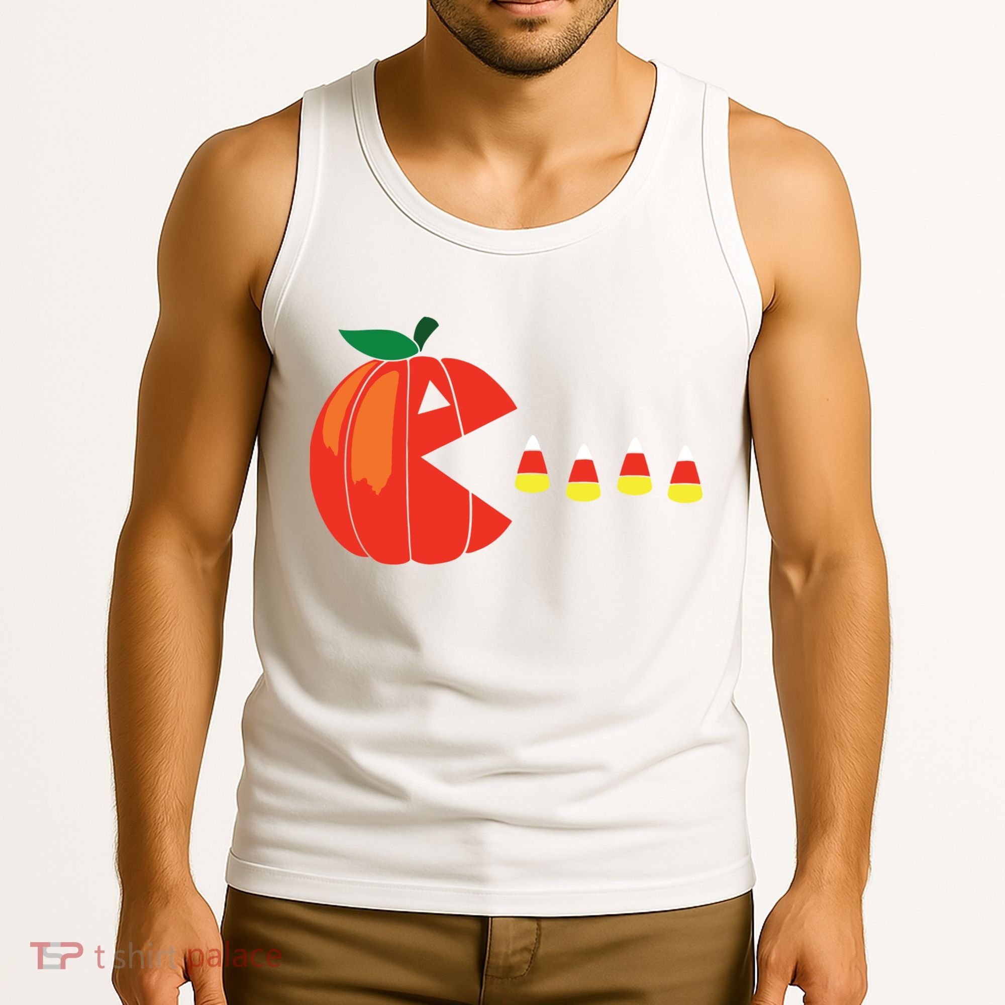 Funny Halloween Pumpkin Eating Candy Corn Tank Top