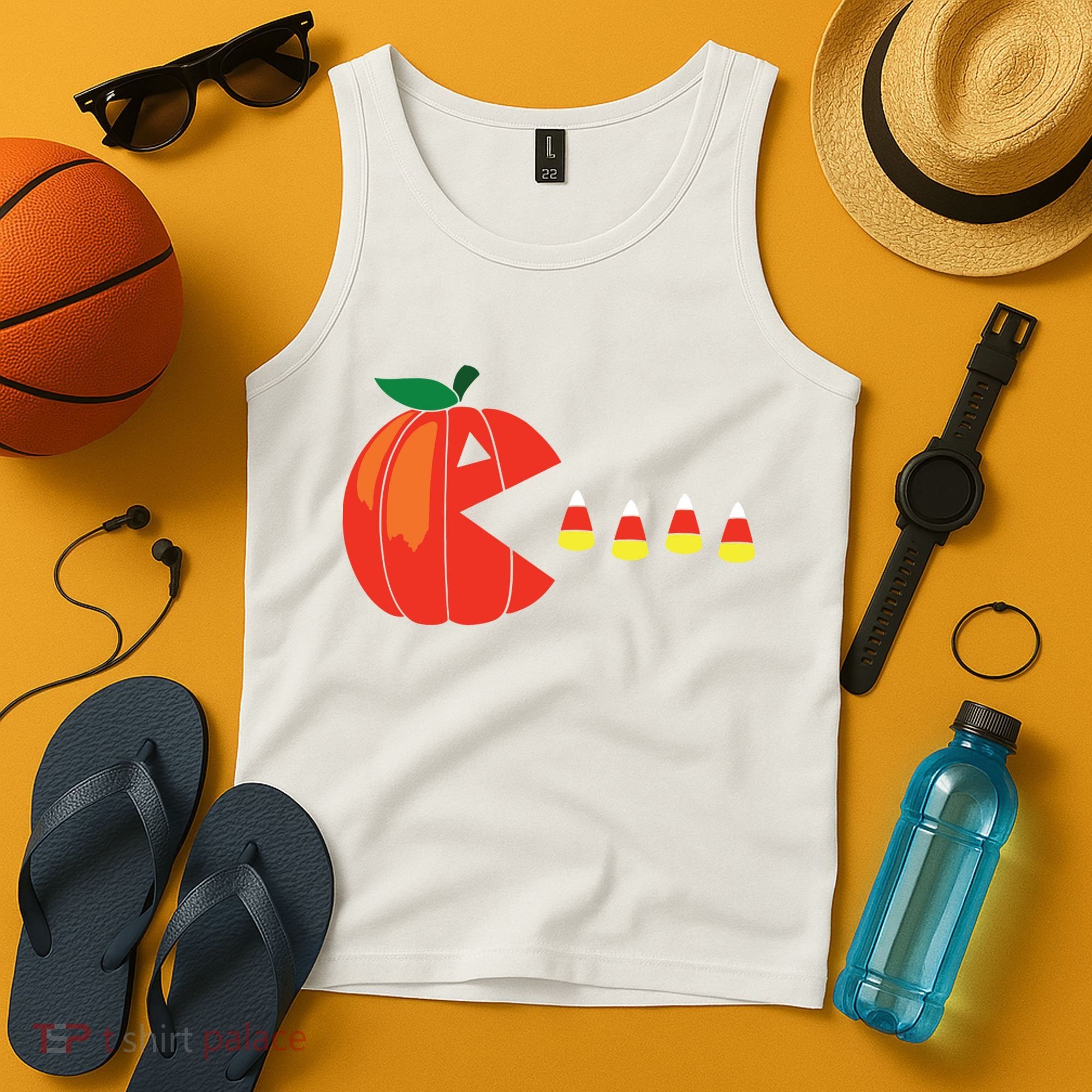 Funny Halloween Pumpkin Eating Candy Corn Tank Top