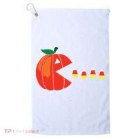 Funny Halloween Pumpkin Eating Candy Corn Golf Towel thumb 0