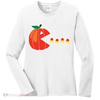 Funny Halloween Pumpkin Eating Candy Corn Women's Long Sleeve Shirt