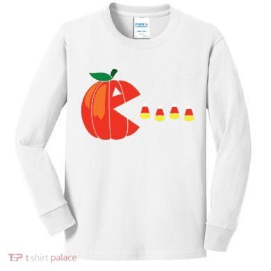 Funny Halloween Pumpkin Eating Candy Corn Kids Long Sleeve Shirt