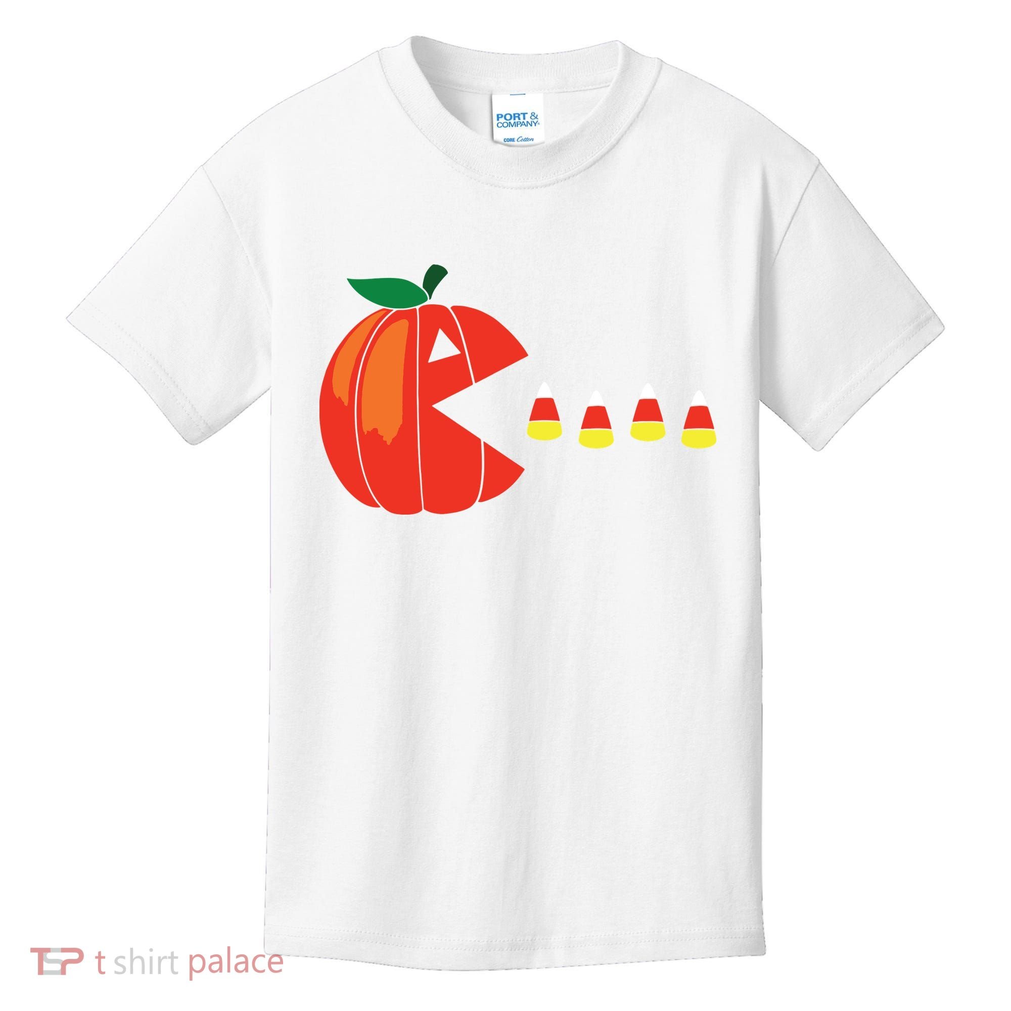 Funny Halloween Pumpkin Eating Candy Corn Kids T-Shirt