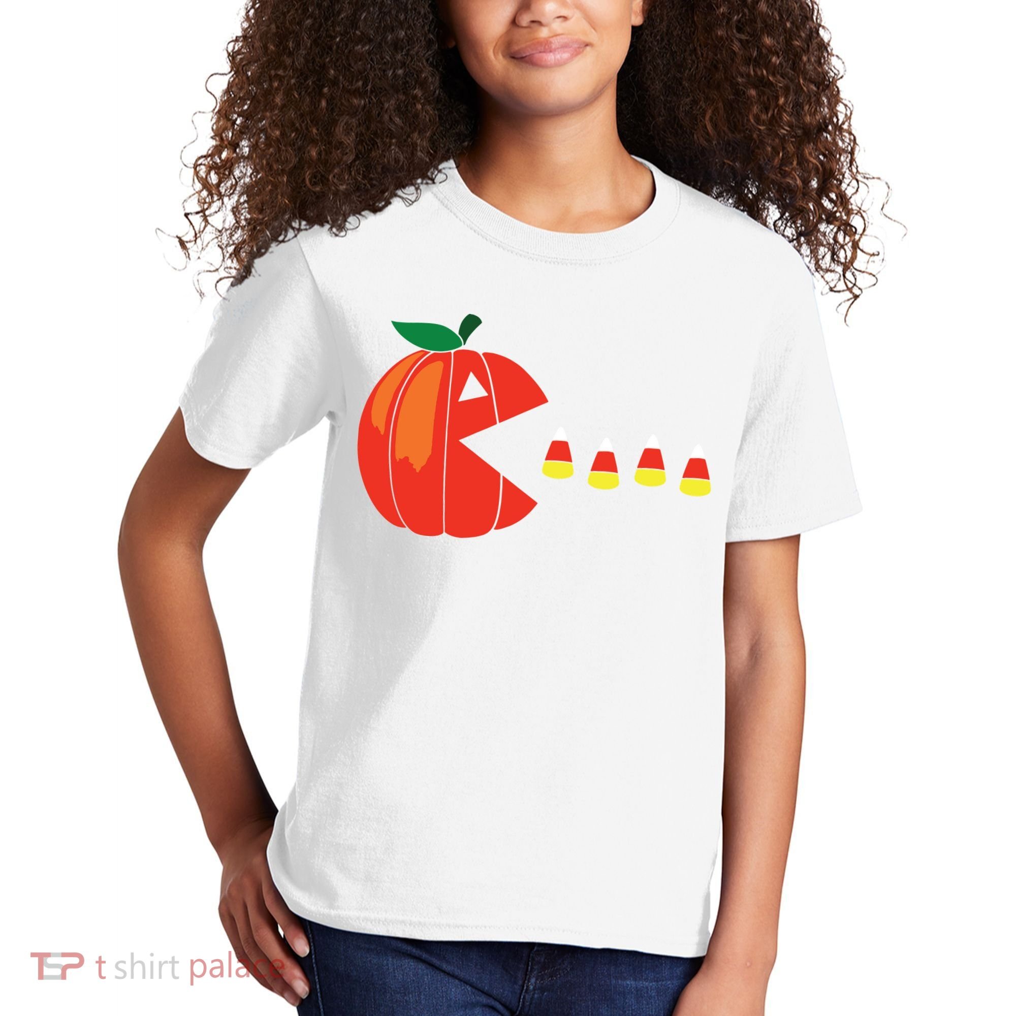 Funny Halloween Pumpkin Eating Candy Corn Kids T-Shirt