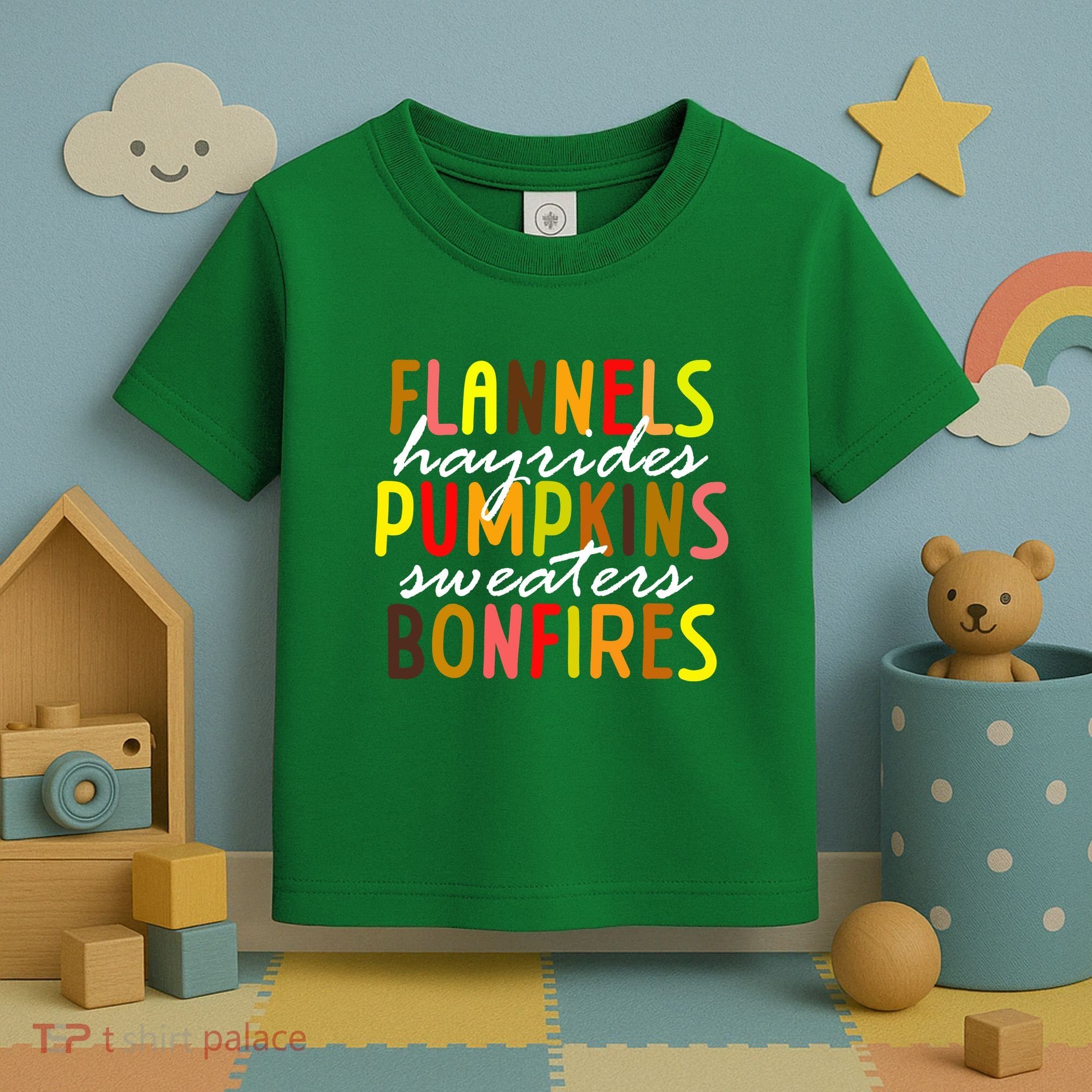 Flannels Hayrides Pumpkins Sweaters Bonfires Toddler T-Shirt