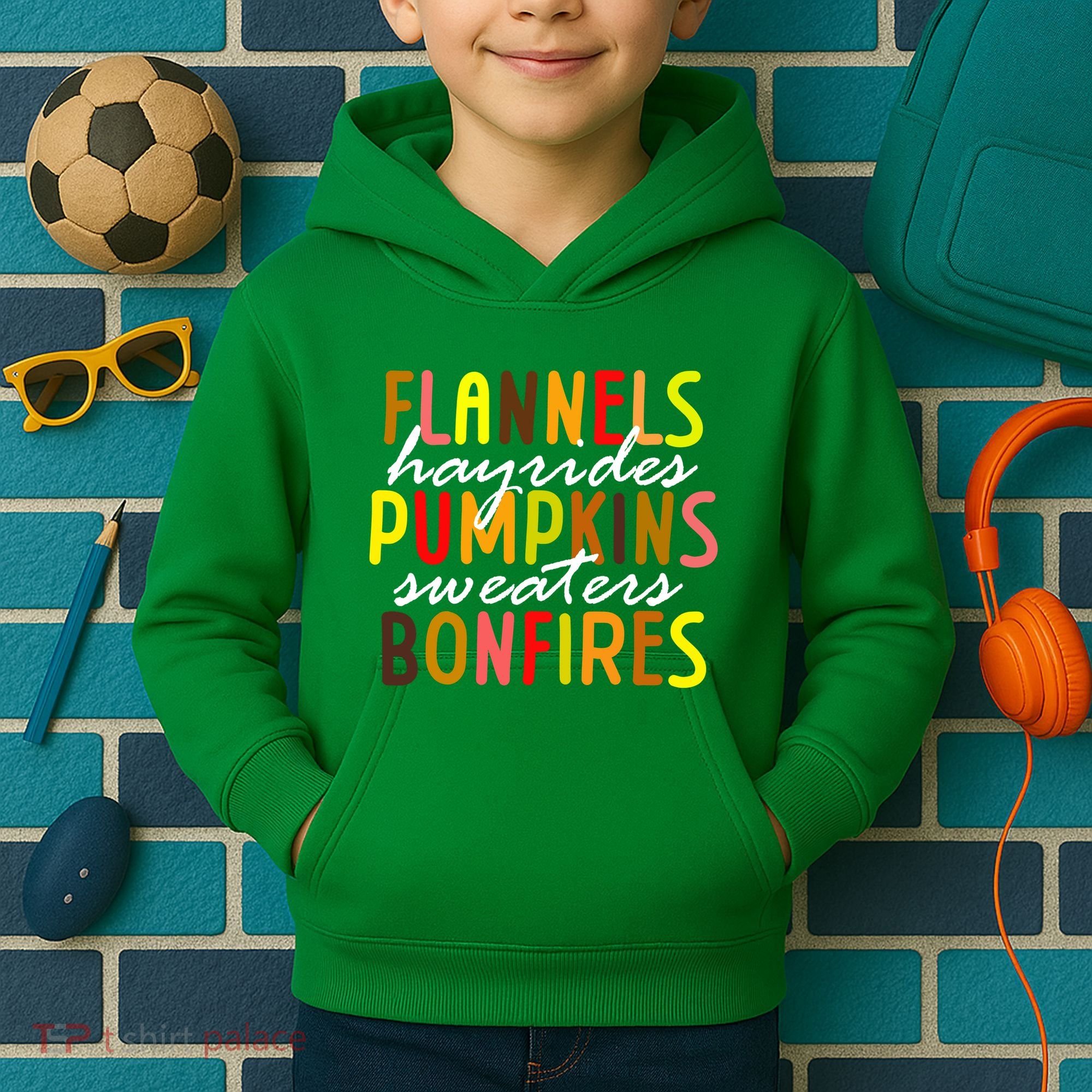 Flannels Hayrides Pumpkins Sweaters Bonfires Kids Hoodie