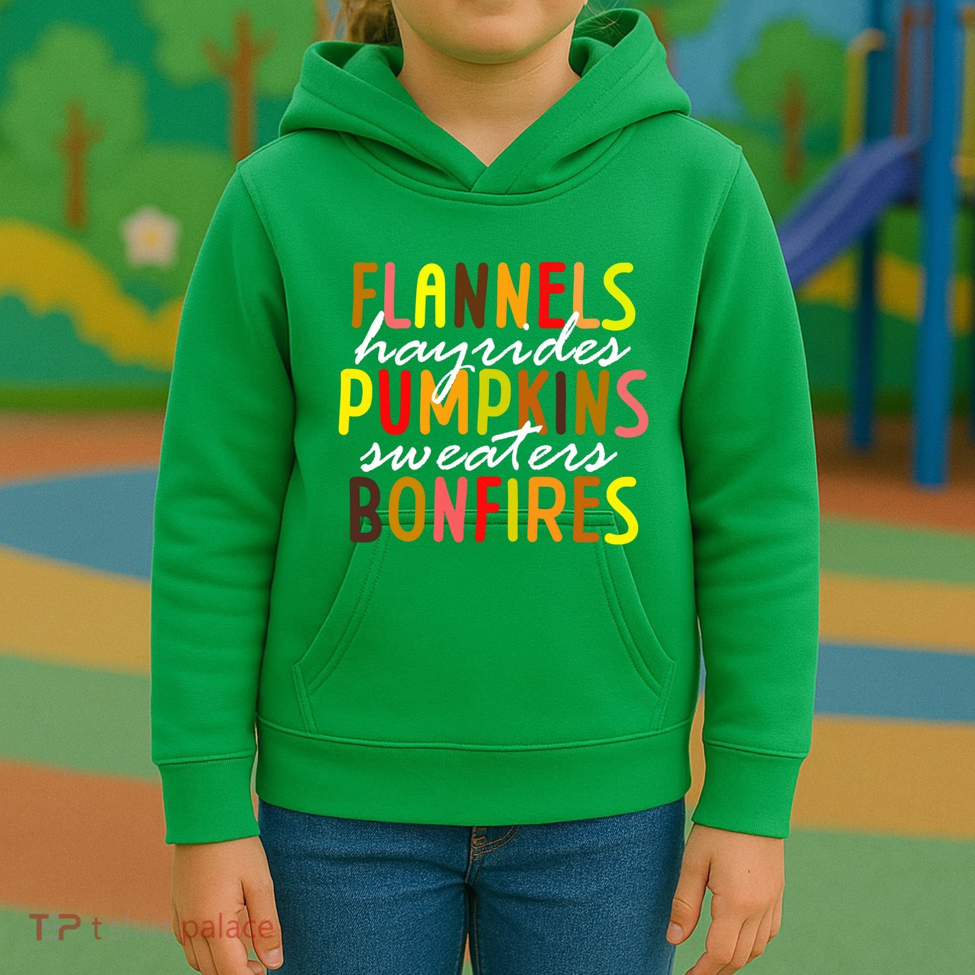 Flannels Hayrides Pumpkins Sweaters Bonfires Kids Hoodie