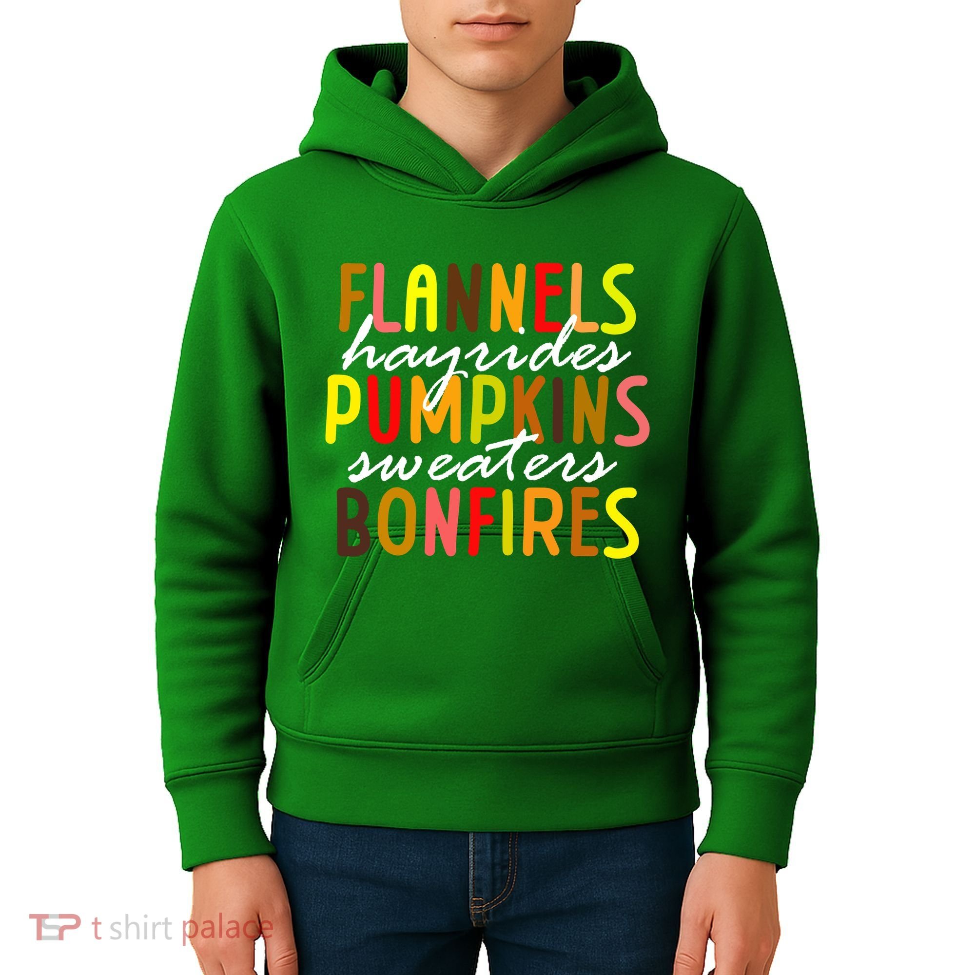 Flannels Hayrides Pumpkins Sweaters Bonfires Kids Hoodie