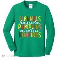 Flannels Hayrides Pumpkins Sweaters Bonfires Kids Long Sleeve Shirt thumb 0