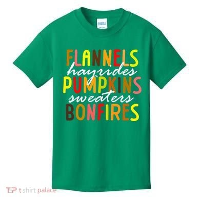 Flannels Hayrides Pumpkins Sweaters Bonfires Kids T-Shirt
