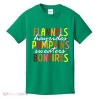 Flannels Hayrides Pumpkins Sweaters Bonfires Kids T-Shirt thumb 0